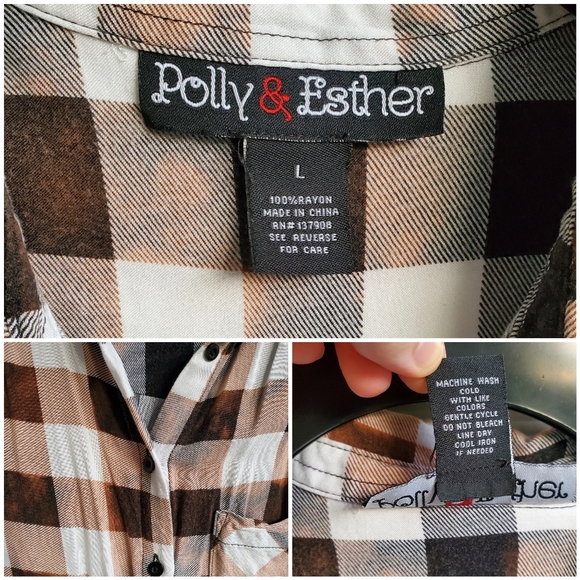 Poly&Esther OOAK Custom Bleach Dye Check Pattern Button-down Light Flannel Shirt - Picture 2 of 13